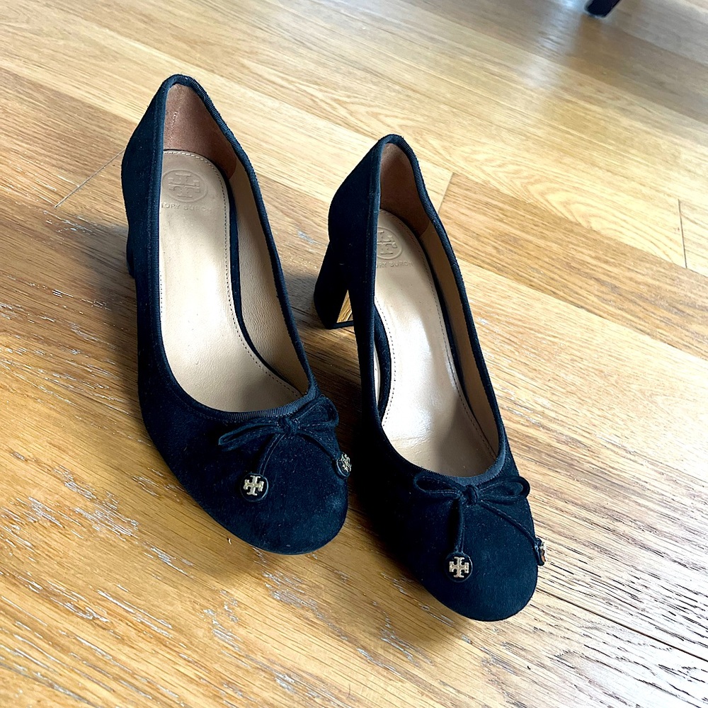 Tory Burch Laila Black Suede Block Heel Pump